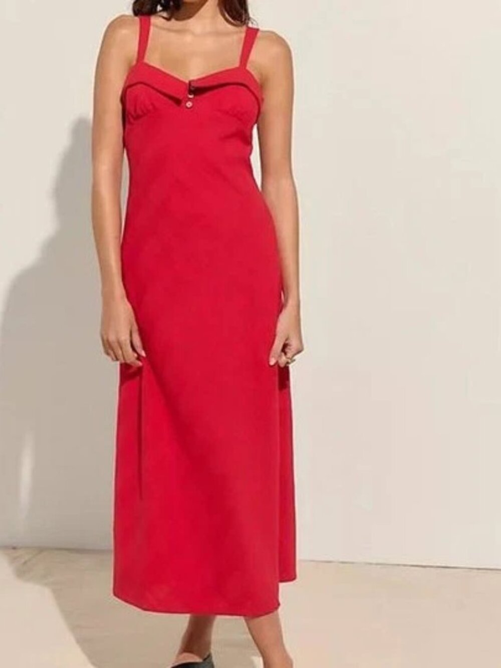 Free People Free Est Penelope Midi Dress Textured Sleeveless Red Cotton M 291050